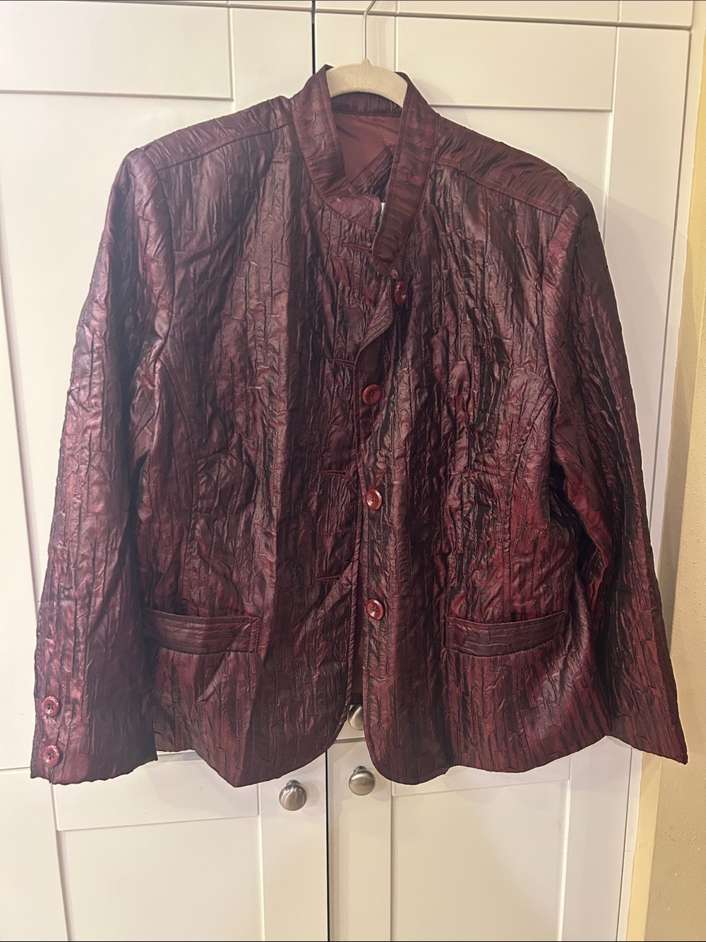 erin london Maroon Textured Button-Front Blazer